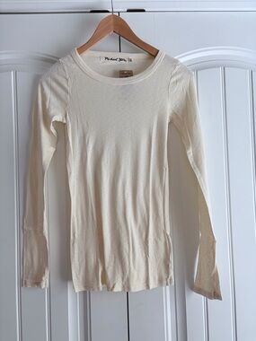 Michael Stars NWT Band Crew Neck Tee Long Sleeve Ivory Women's OS 1x1 Slub